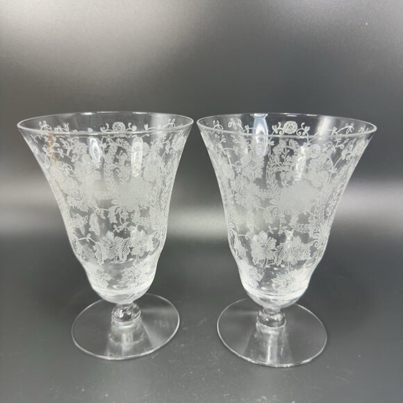 Vintage Viking Glass PRELUDE Etched Clear Footed Glasses Cups Tumblers Set 3 - Picture 7 of 11